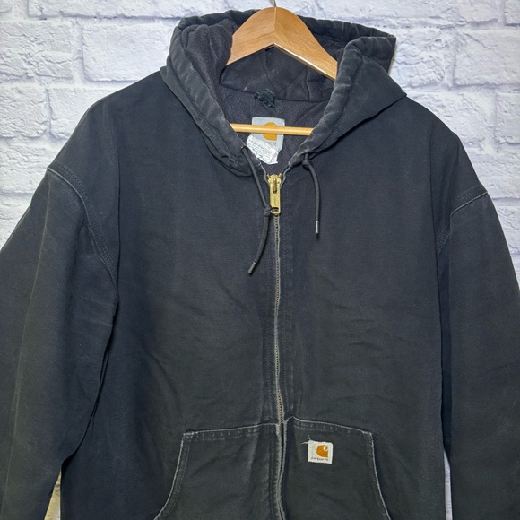 Carhartt Jacket Mens 2XL Tall Black J140 Loose Fit Quilted Hooded Duck Work - Picture 10 of 15